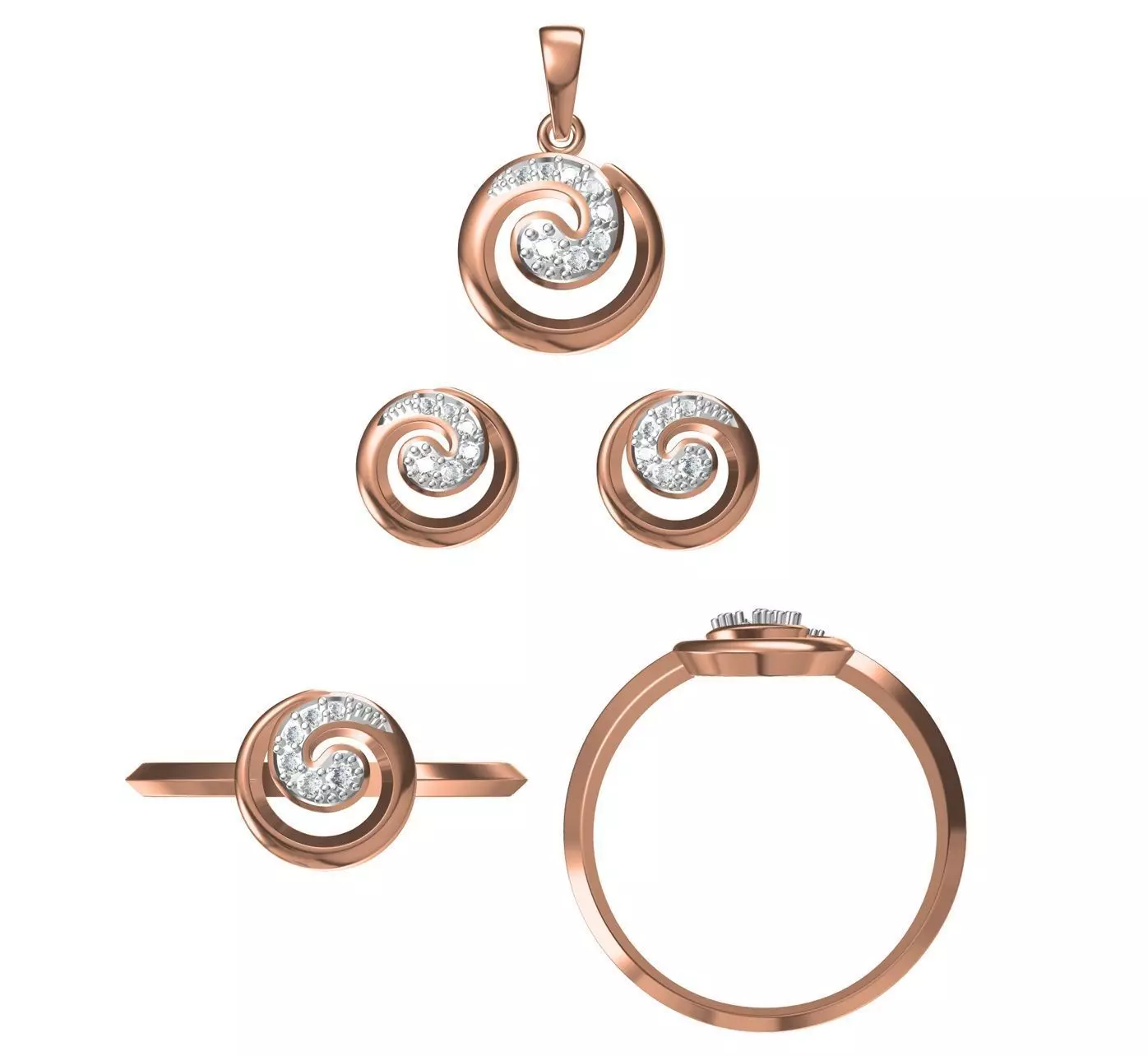 Light wt Ring Earrings Pendant set 3dm stl 1-render details 3D print model_0