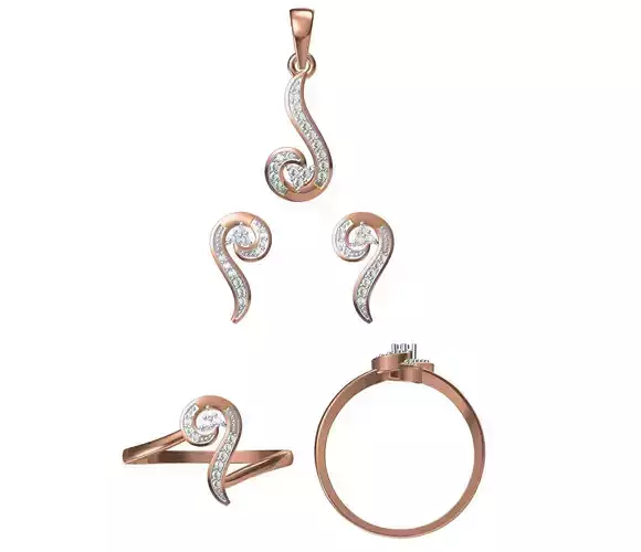 Light wt Ring Earrings Pendant set 3dm stl 1-render details