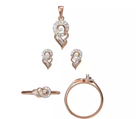 Light wt Ring Earrings Pendant set 3dm stl 1-render details 3D print model