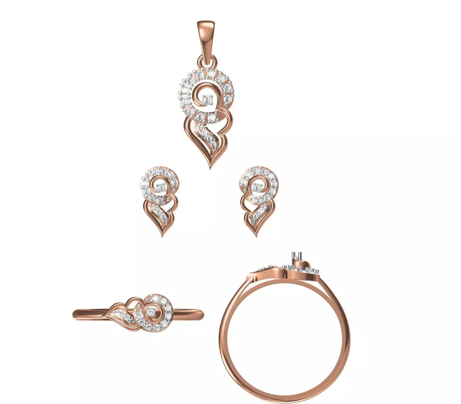 Light wt Ring Earrings Pendant set 3dm stl 1-render details 3D print model_0