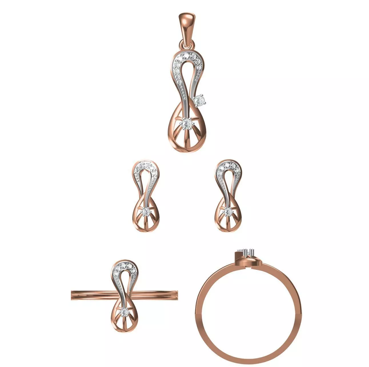 Light wt Ring Earrings Pendant set 3dm stl 1-render details 3D print model_0