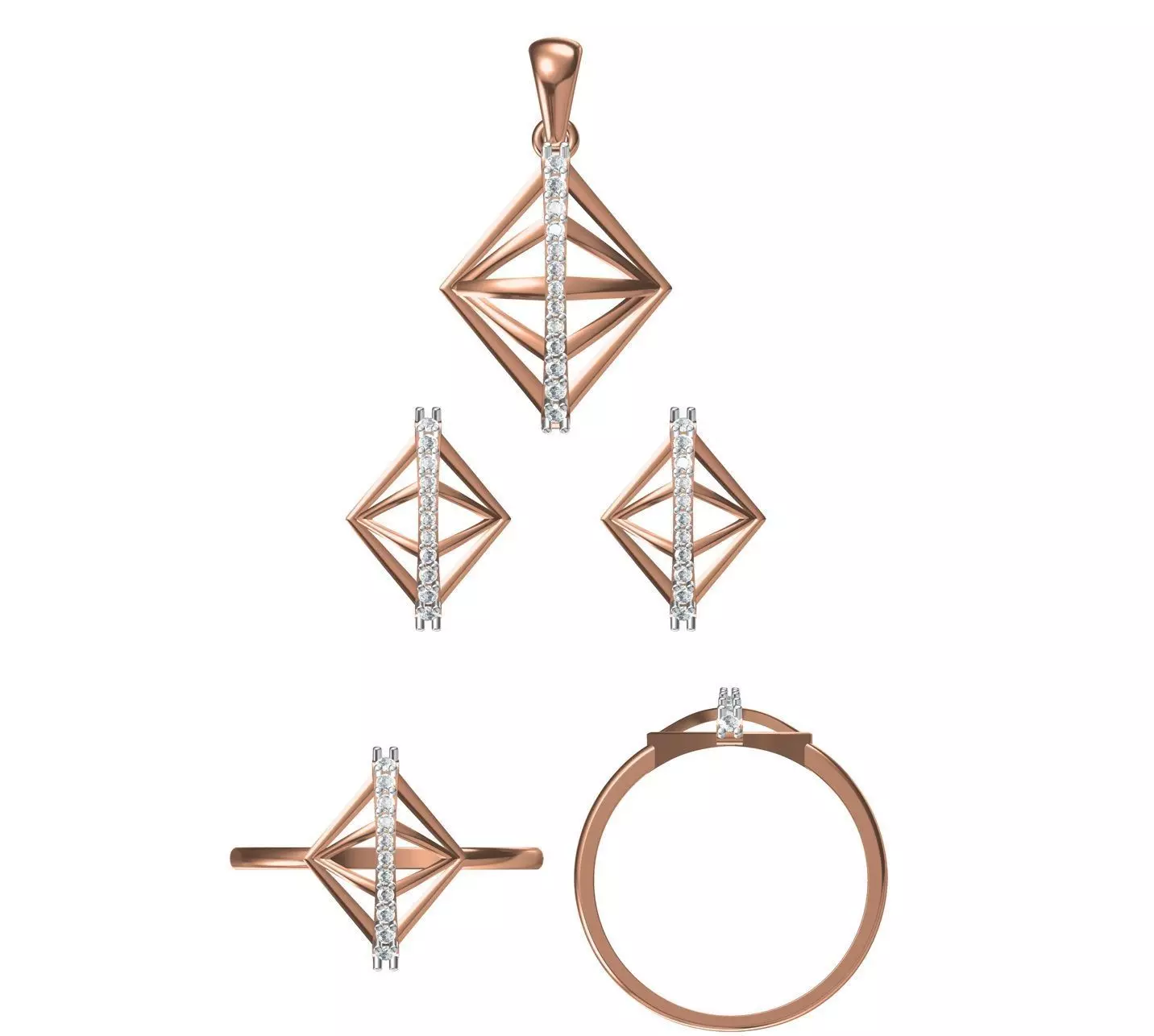 Light wt Ring Earrings Pendant set 3dm stl 1-render details 3D print model_0