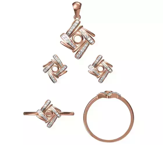 Light wt Ring Earrings Pendant set 3dm stl 1-render details