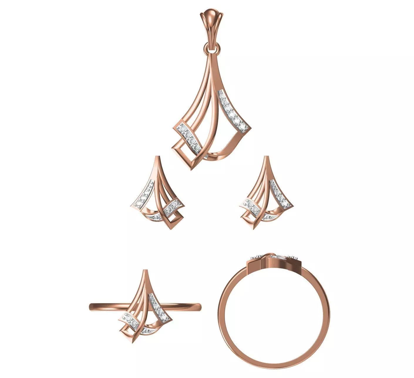 Light wt Ring Earrings Pendant set stl jcd 1-render details 3D print model_0