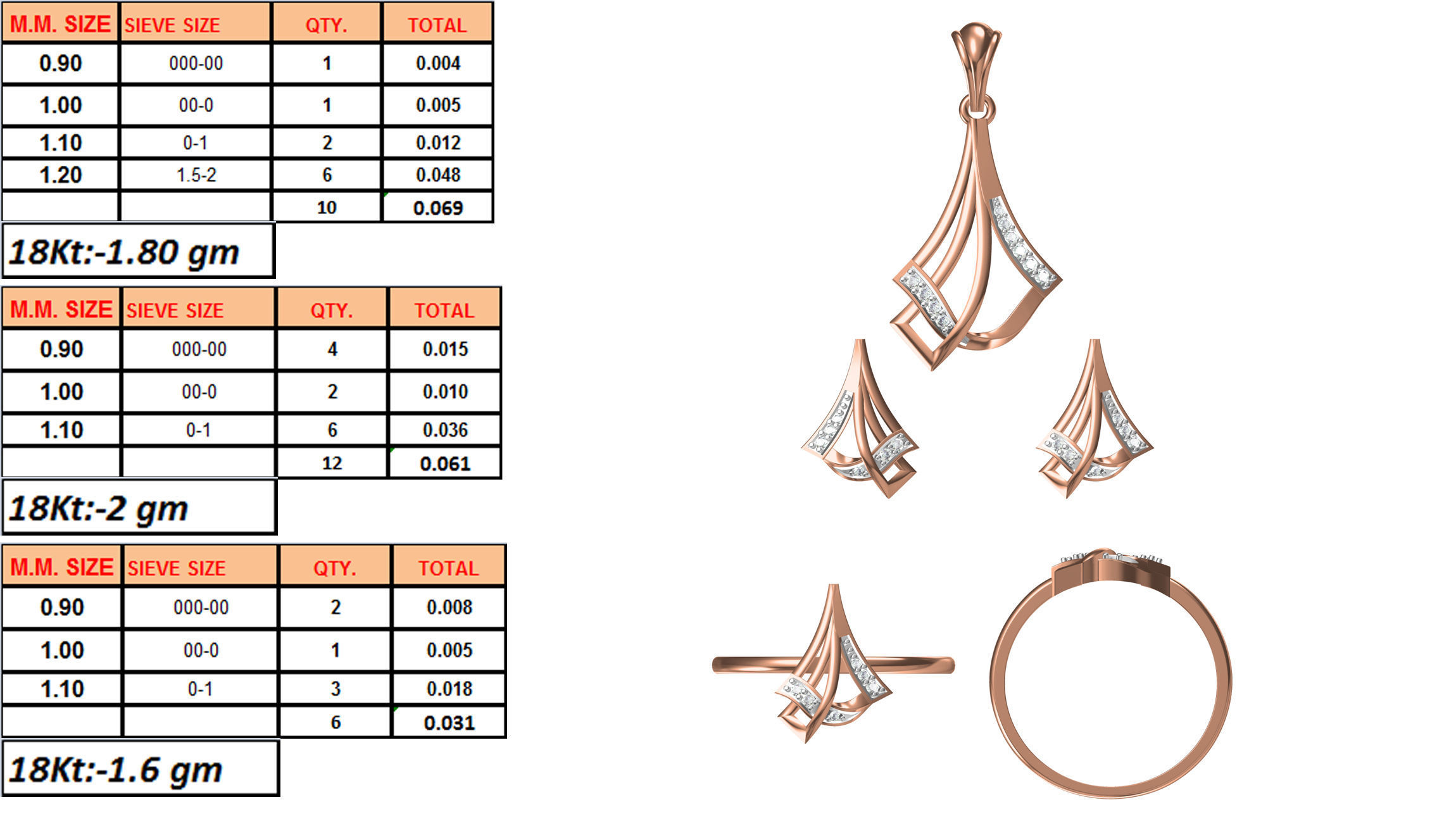 Light wt Ring Earrings Pendant set stl jcd 1-render details 3D print model_1
