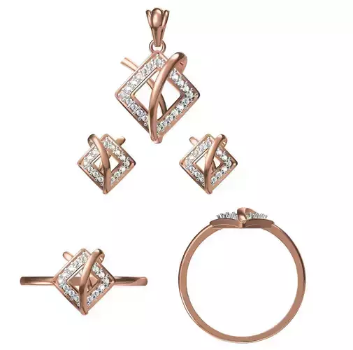 Light wt Ring Earrings Pendant set 3dm stl 1-render details