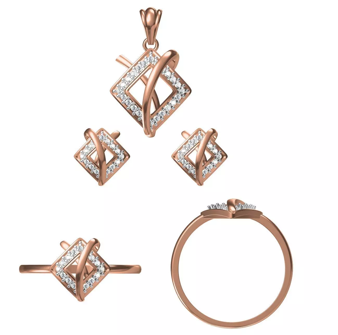 Light wt Ring Earrings Pendant set 3dm stl 1-render details 3D print model_0