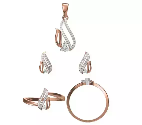 Light wt Ring Earrings Pendant set 3dm stl 1-render details