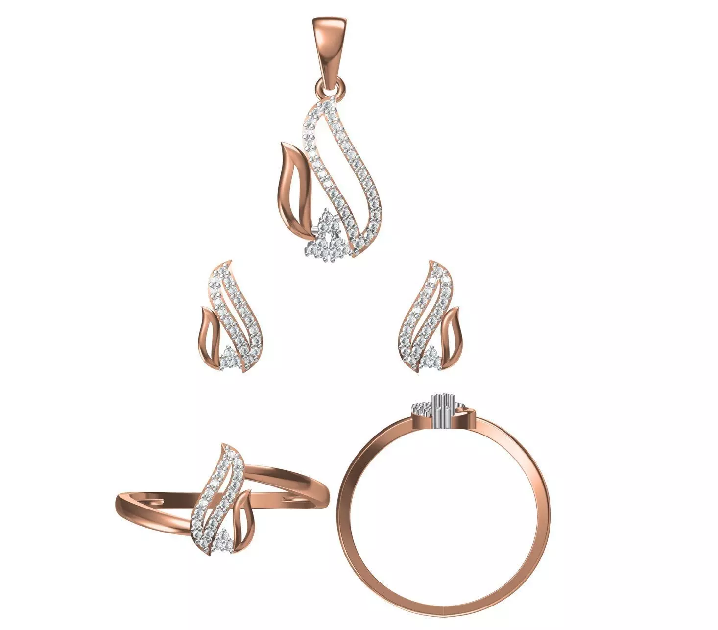 Light wt Ring Earrings Pendant set 3dm stl 1-render details 3D print model
