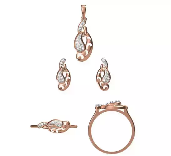 Light wt Ring Earrings Pendant set 3dm stl 1-render details