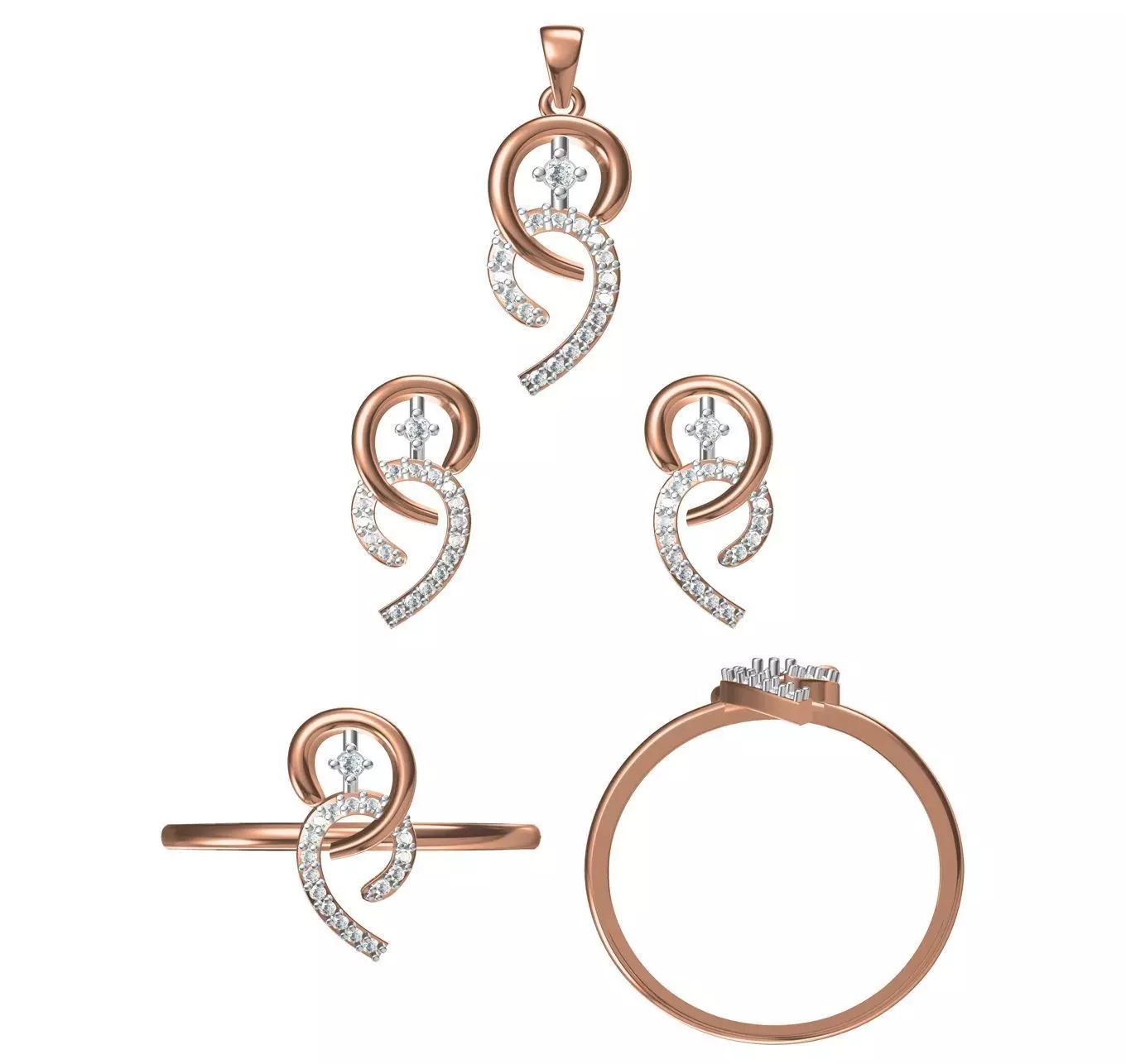 Light wt Ring Earrings Pendant set 3dm stl 1-render details 3D print model