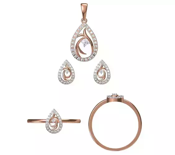 Light wt Ring Earrings Pendant set 3dm stl 1-render details