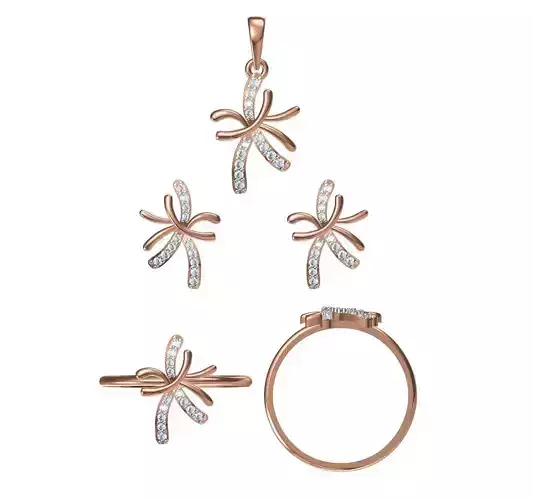 Light wt Ring Earrings Pendant set 3dm stl 1-render details