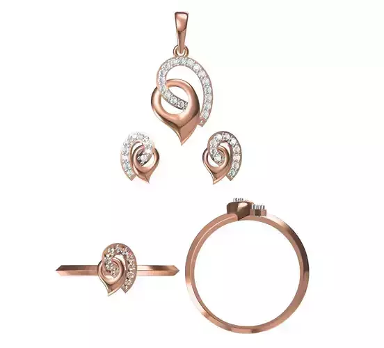 Light wt Ring Earrings Pendant set 3dm stl 1-render details