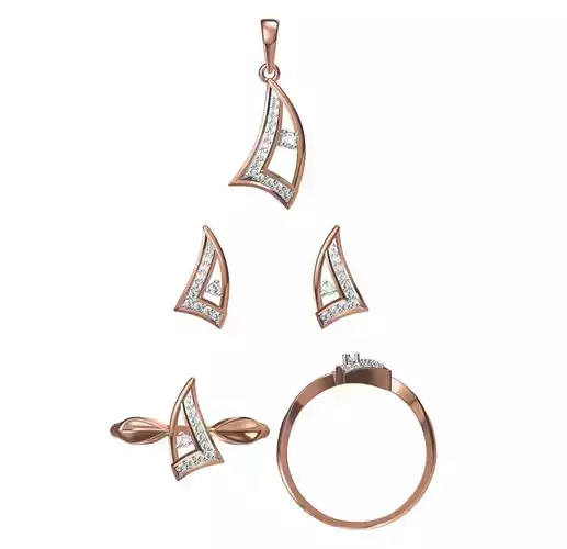 Light wt Ring Earrings Pendant set 3dm stl 1-render details 3D print model