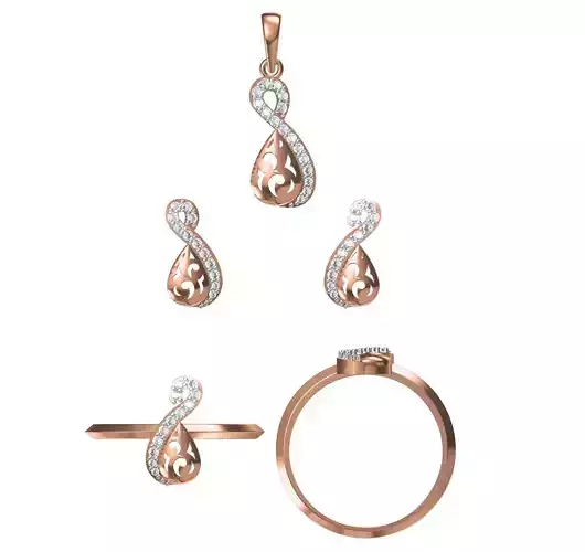 Light wt Ring Earrings Pendant set 3dm stl 1-render details