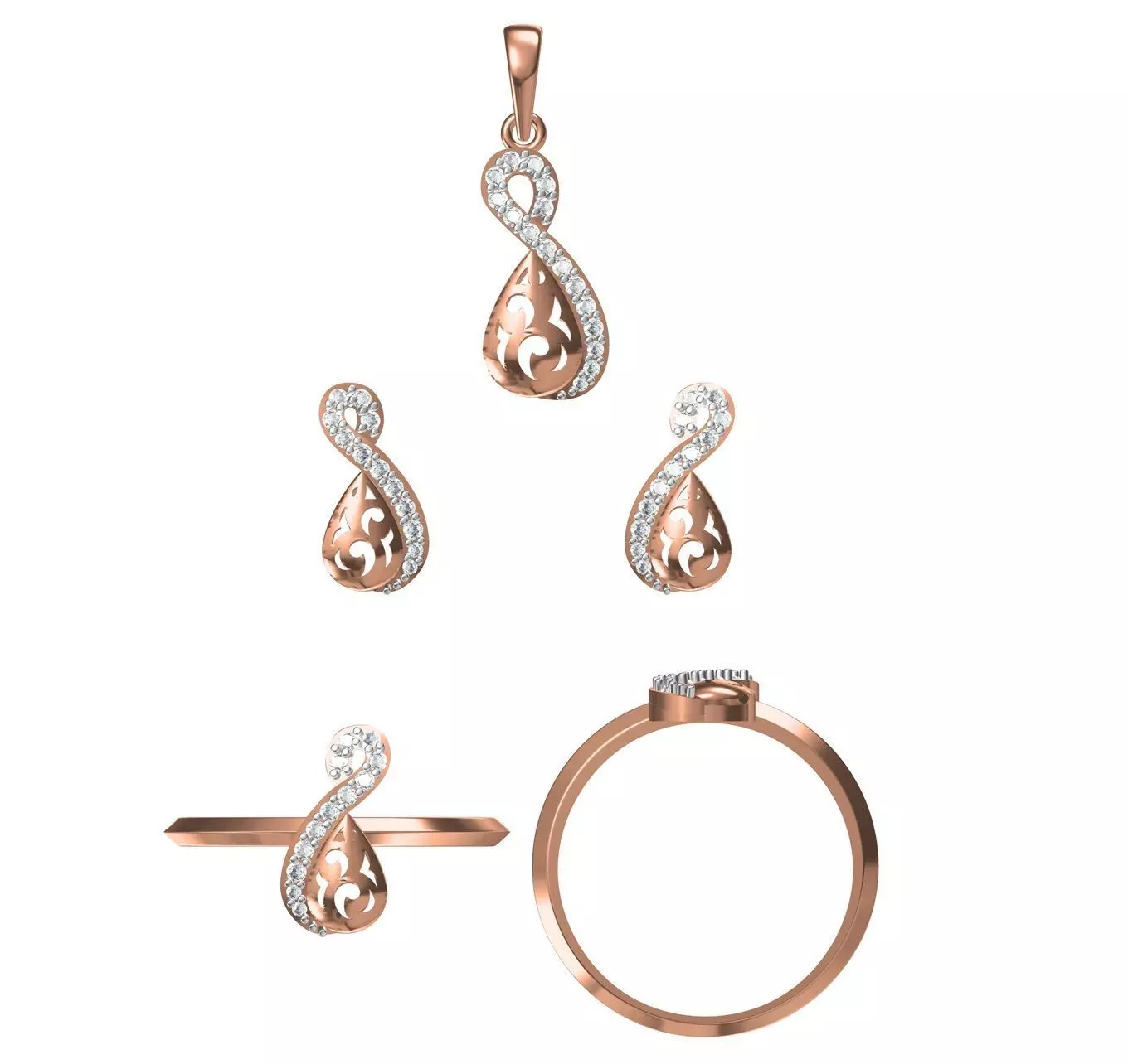 Light wt Ring Earrings Pendant set 3dm stl 1-render details 3D print model