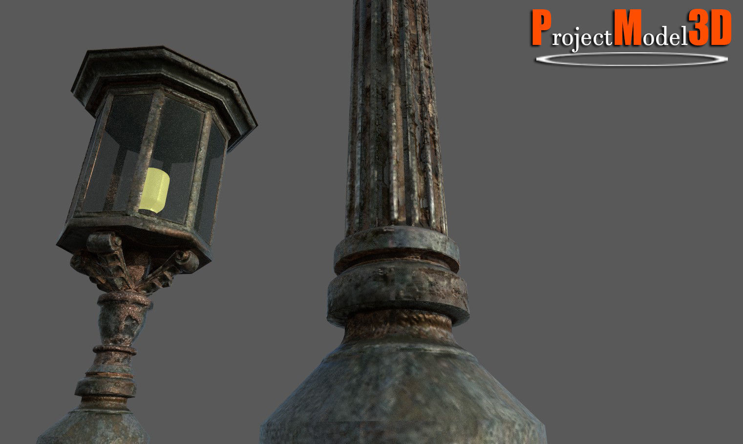 Old Lamp Post Version 001 Low-poly 3D model_1