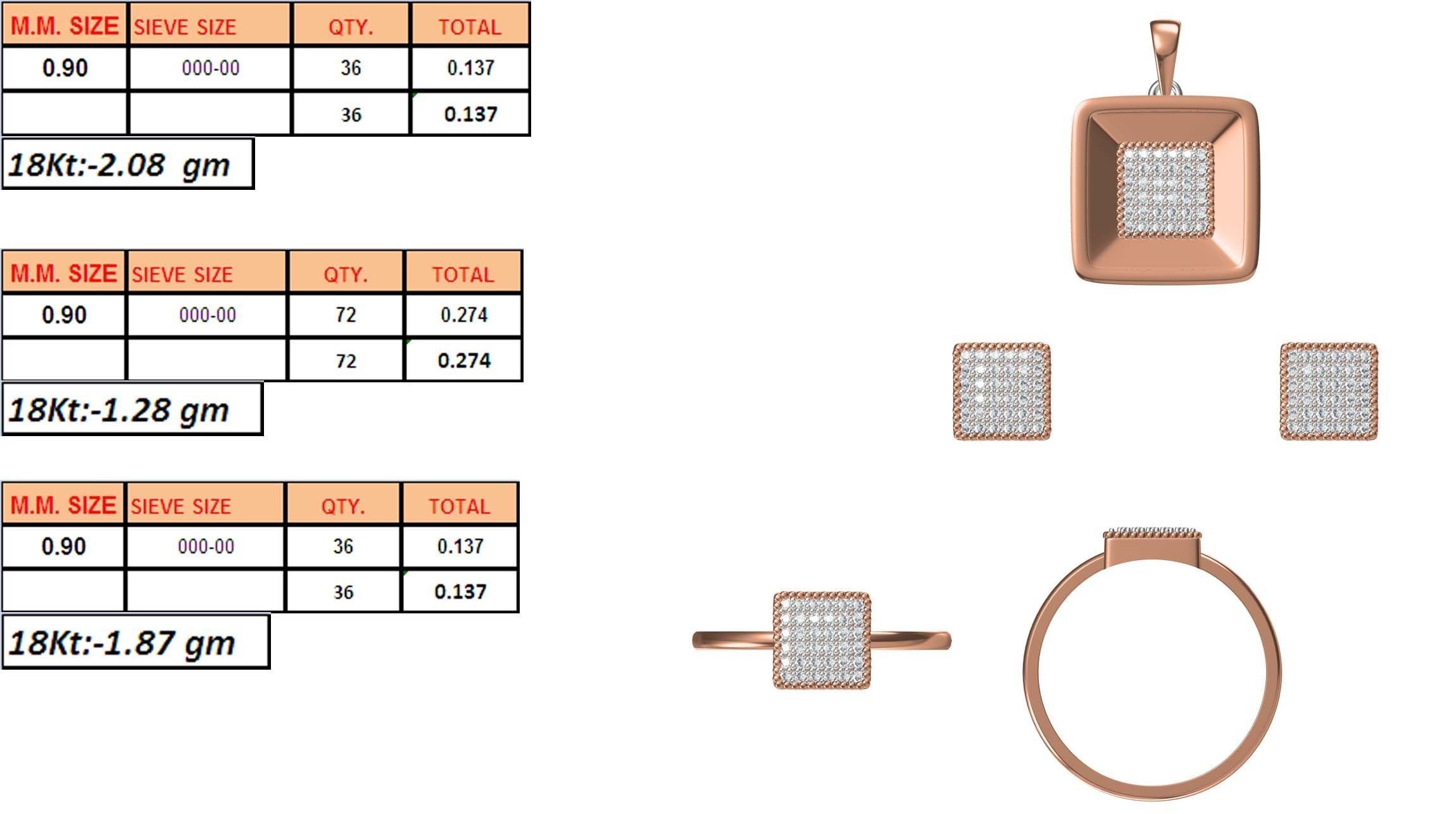 Light wt Ring Earrings Pendant set stl jcd 1-render details 3D print model_1