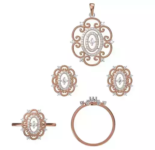 Light wt Ring Earrings Pendant set 3dm stl 1-render details
