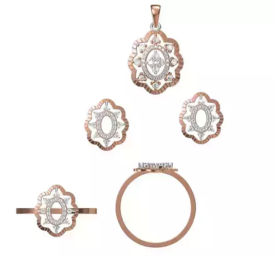 Light wt Ring Earrings Pendant set 3dm stl 1-render details