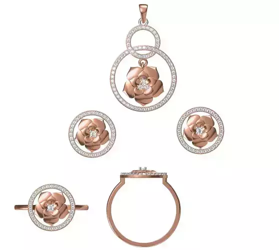 Light wt Ring Earrings Pendant set 3dm stl 1-render details