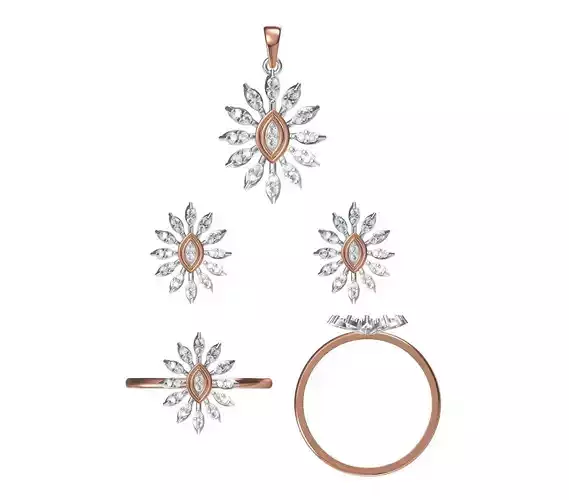 Light wt Ring Earrings Pendant set 3dm stl 1-render details 3D print model