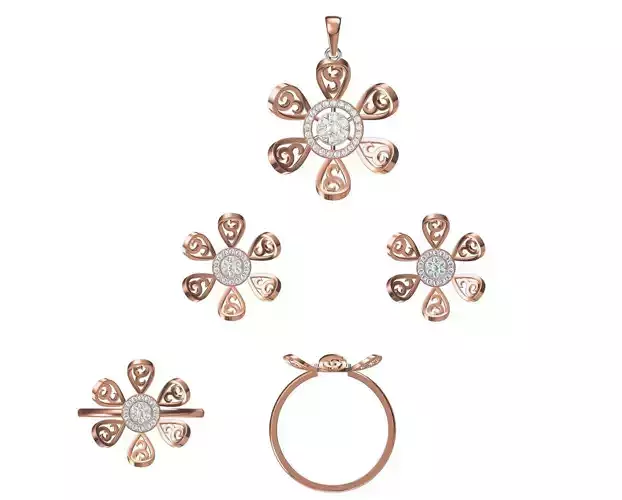 Light wt Ring Earrings Pendant set 3dm stl 1-render details 3D print model