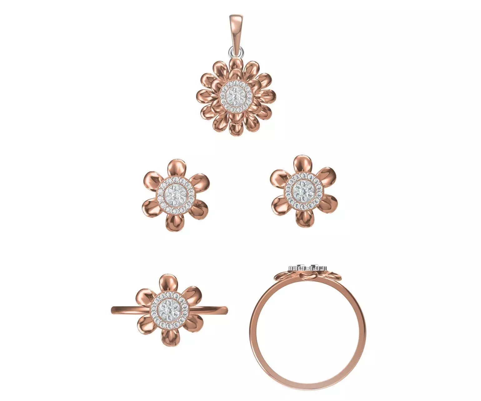 Light wt Ring Earrings Pendant set 3dm stl 1-render details 3D print model_0