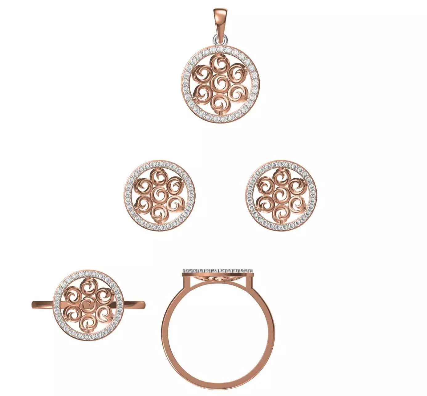 Light wt Ring Earrings Pendant set 3dm stl 1-render details 3D print model