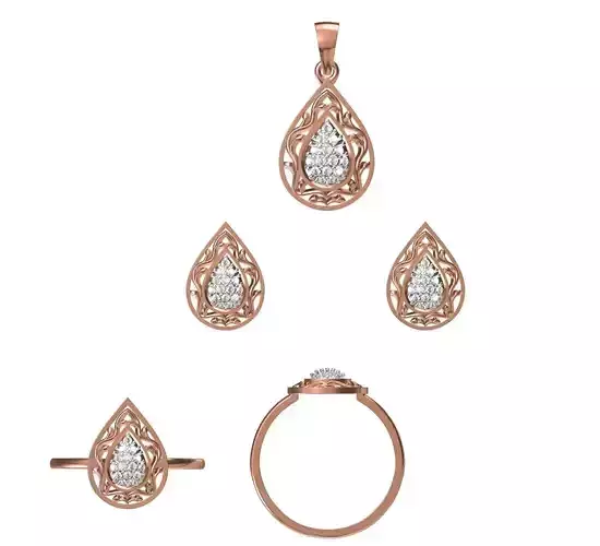 Light wt Ring Earrings Pendant set 3dm stl 1-render details 3D print model