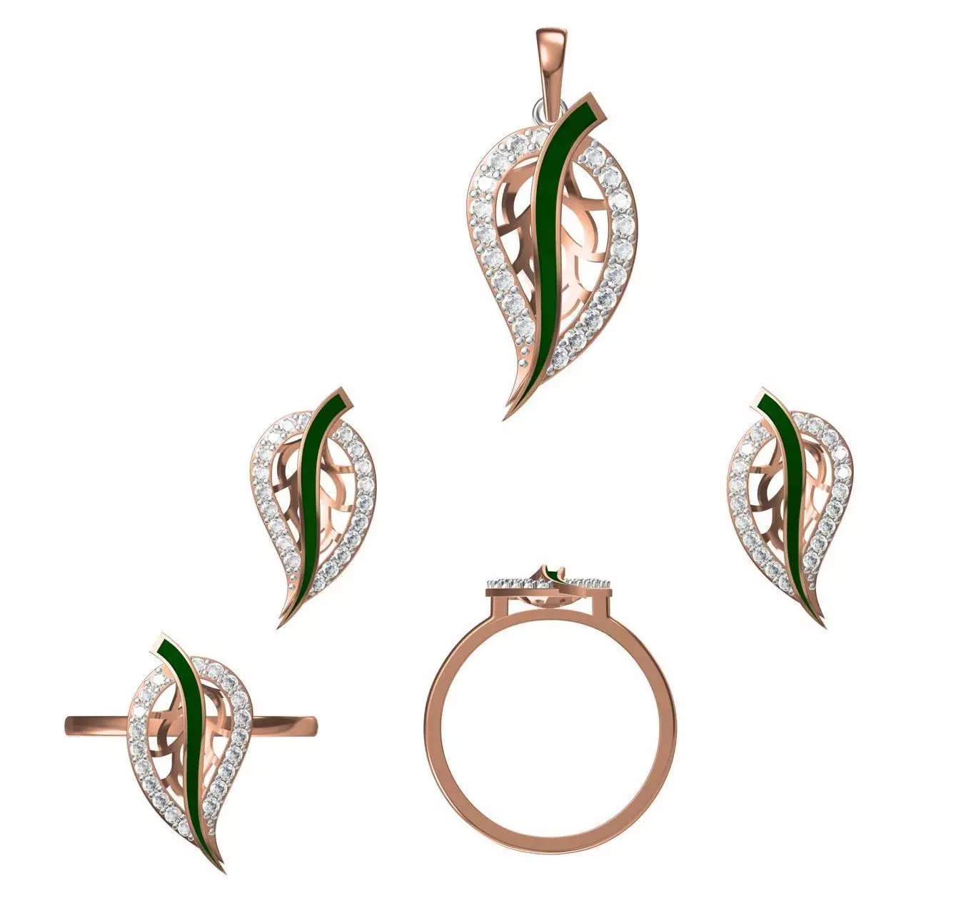 Light wt Ring Earrings Pendant set 3dm stl 1-render details 3D print model