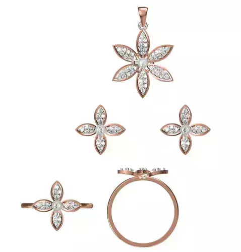 Light wt Ring Earrings Pendant set 3dm stl 1-render details