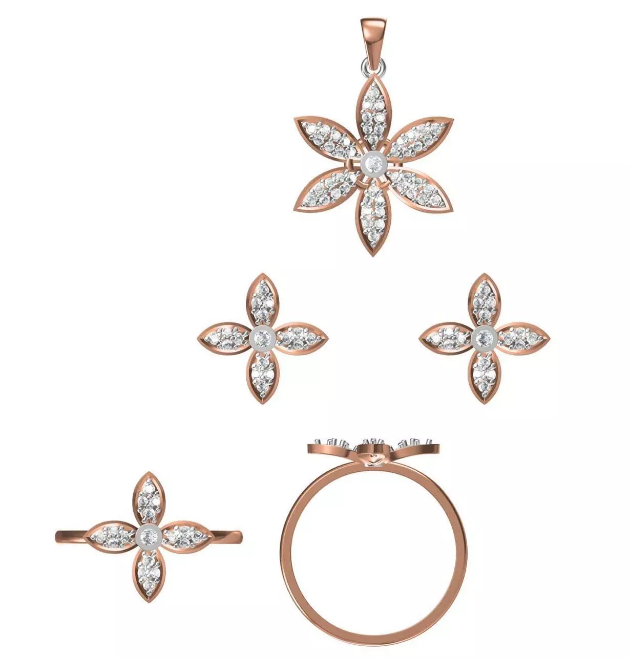 Light wt Ring Earrings Pendant set 3dm stl 1-render details 3D print model_0