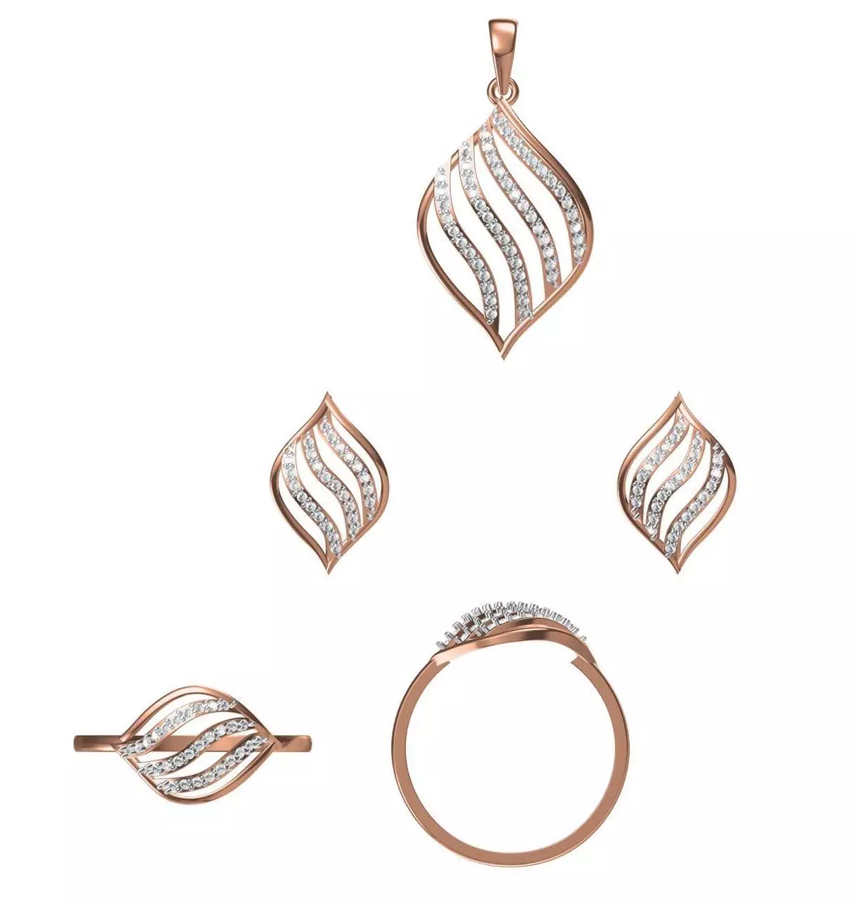 Light wt Ring Earrings Pendant set 3dm stl 1-render details 3D print model