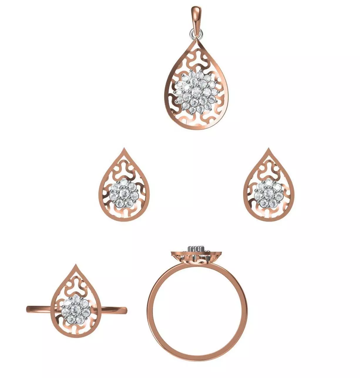 Light wt Ring Earrings Pendant set 3dm stl 1-render details 3D print model