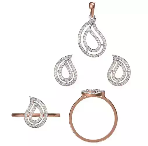 Light wt Ring Earrings Pendant set 3dm stl 1-render details