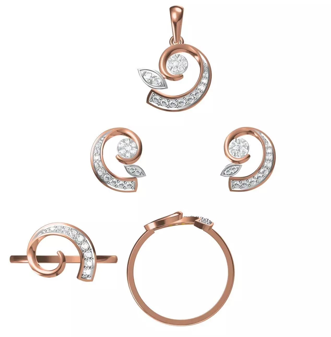 Light wt Ring Earrings Pendant set stl jcd 1-render details 3D print model