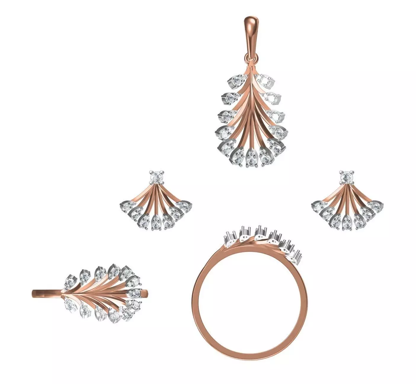 Light wt Ring Earrings Pendant set stl jcd 1-render details 3D print model_0