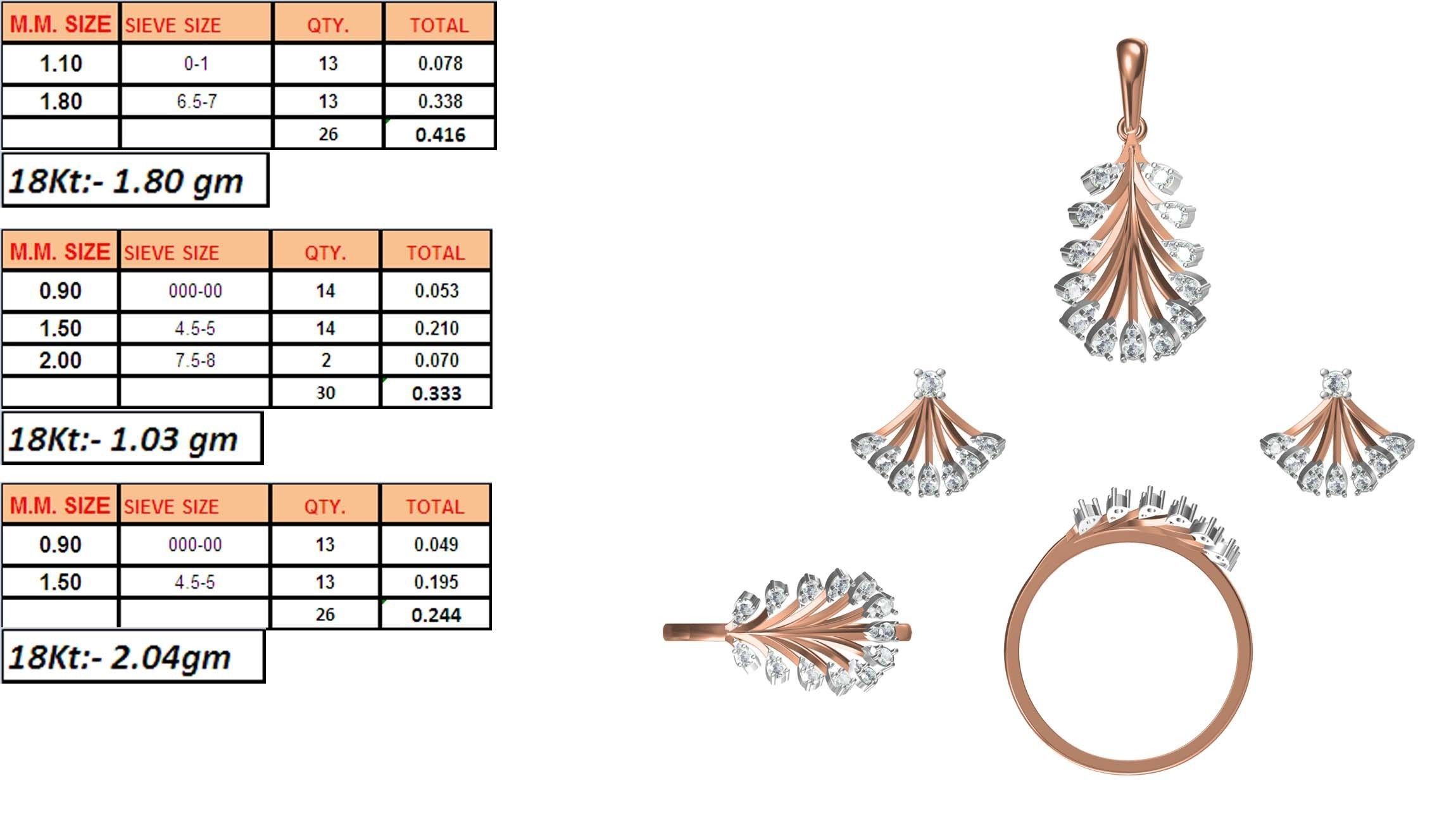 Light wt Ring Earrings Pendant set stl jcd 1-render details 3D print model_1