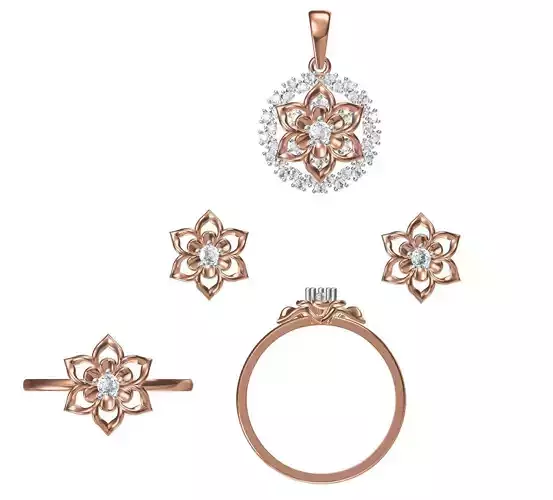 Light wt Ring Earrings Pendant set stl jcd 1-render details