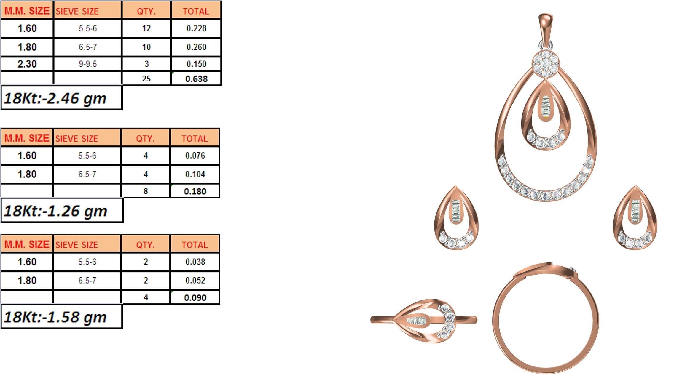 Light wt Ring Earrings Pendant set stl jcd 1-render details 3D print model_1