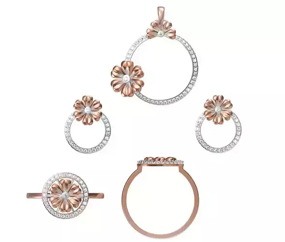 Light wt Ring Earrings Pendant set stl jcd 1-render details