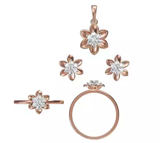 Light wt Ring Earrings Pendant set stl jcd 1-render details