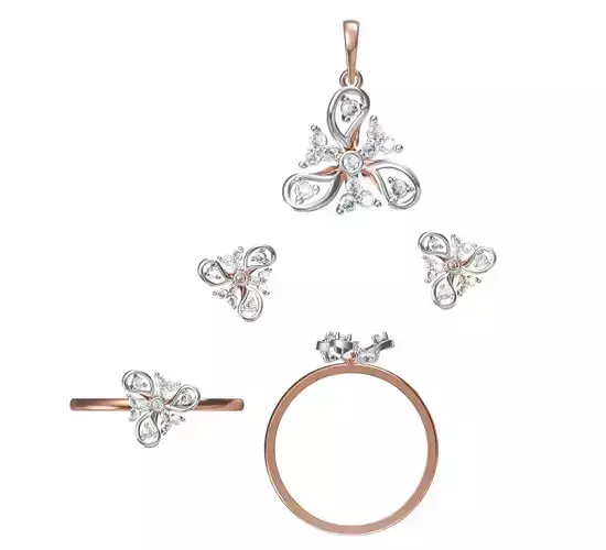 Light wt Ring Earrings Pendant set stl jcd 1-render details