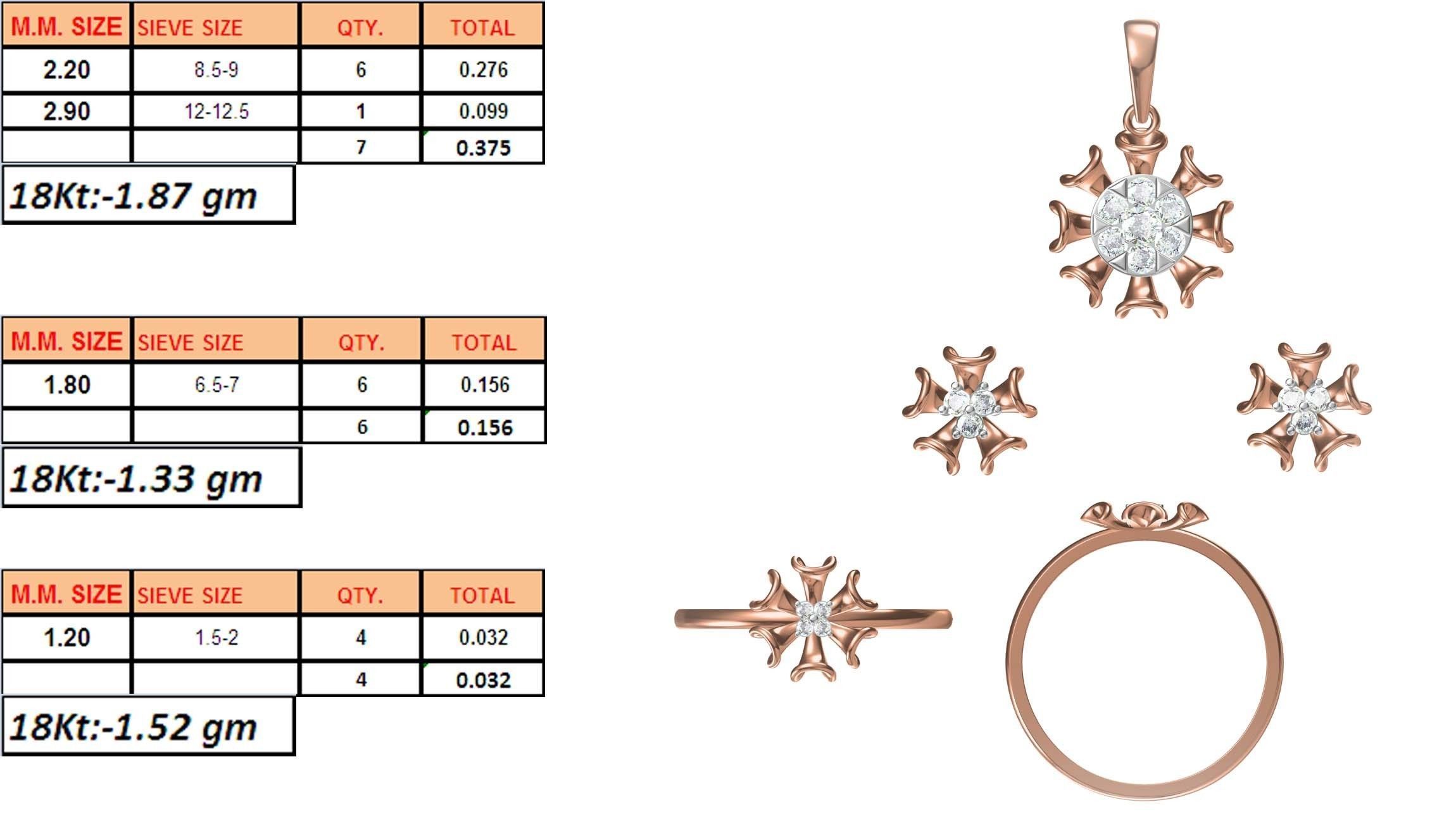 Light wt Ring Earrings Pendant set stl jcd 1-render details 3D print model_1