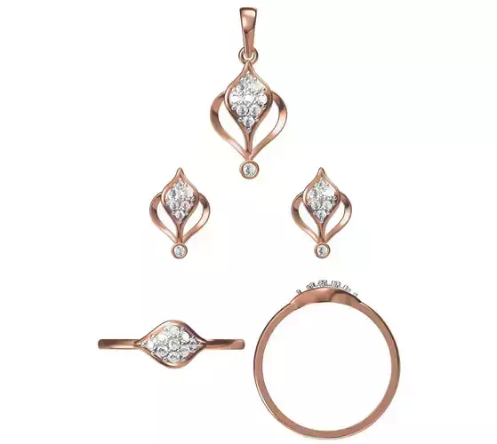 Light wt Ring Earrings Pendant set stl jcd 1-render details