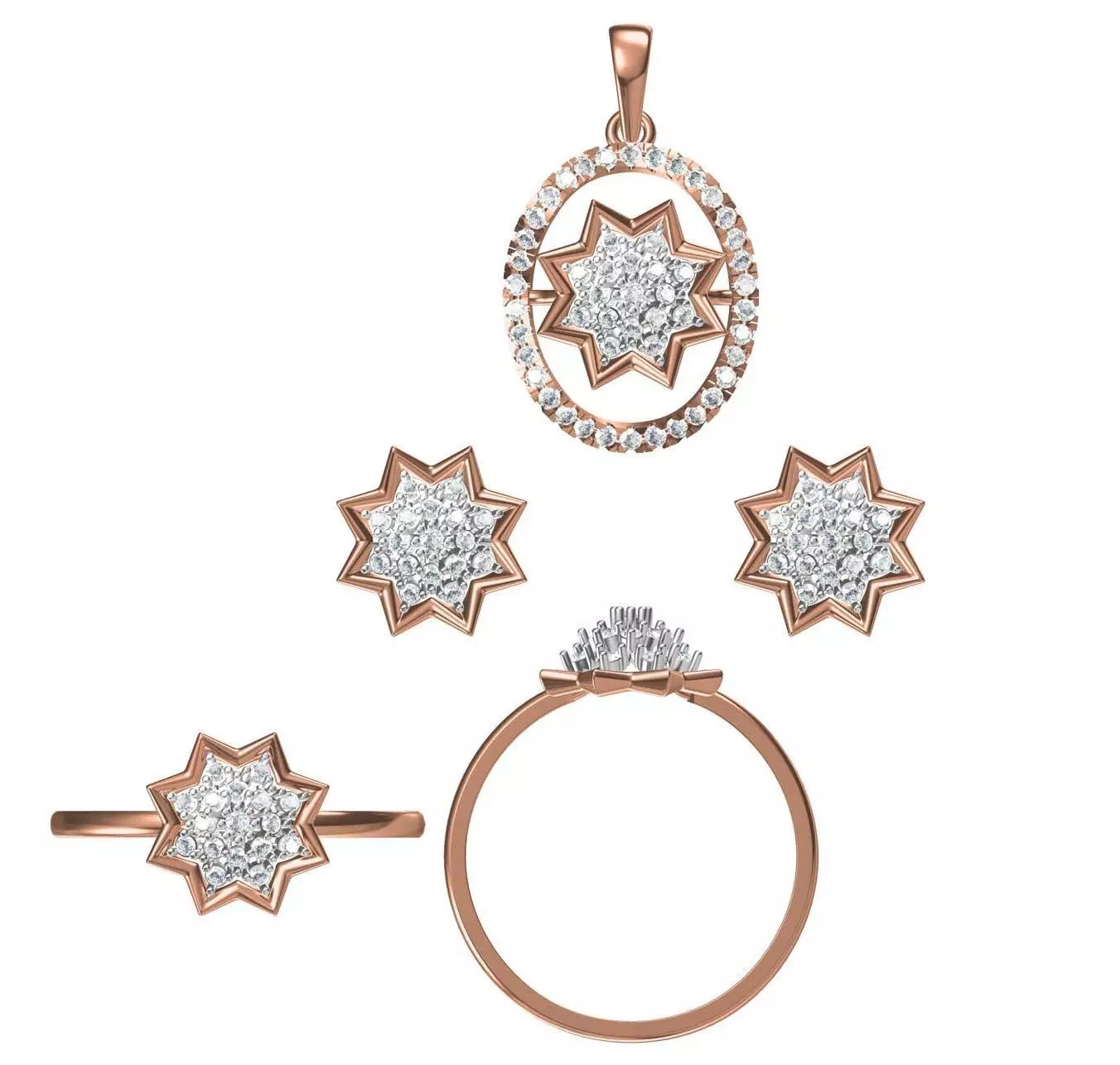 Light wt Ring Earrings Pendant set stl jcd 1-render details 3D print model_0