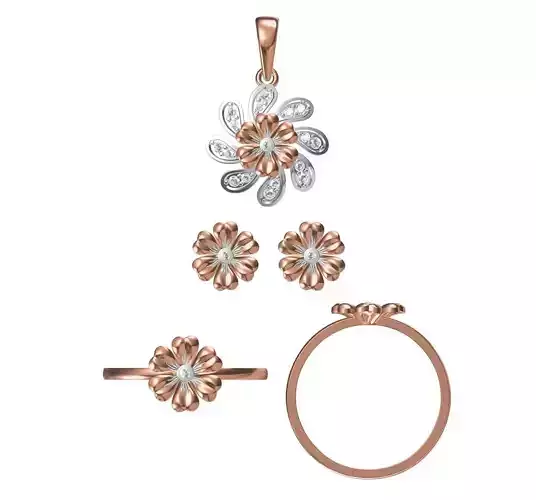 Light wt Ring Earrings Pendant set stl jcd 1-render details