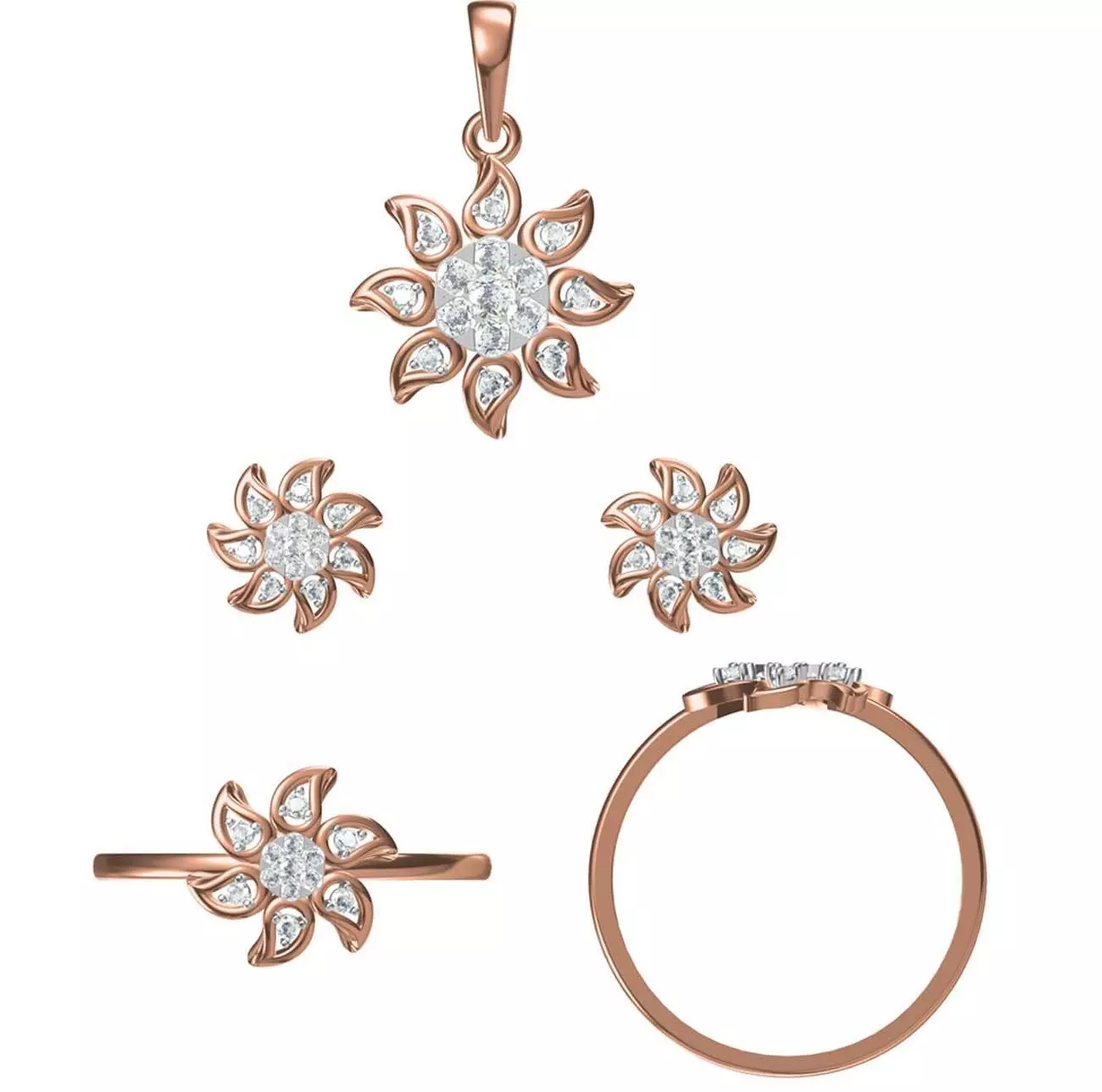 Light wt Ring Earrings Pendant set stl jcd 1-render details 3D print model_0